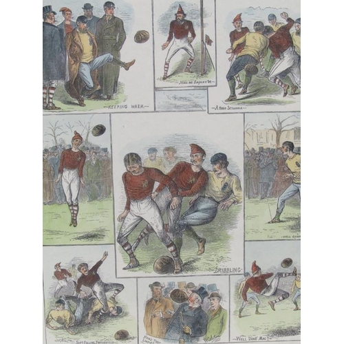 1255 - SKETCHES AT THE INTERNATIONAL FOOTBALL MATCH GLASGOW 19C, COLOURED PRINTS, F/G, 33CMX 24CM