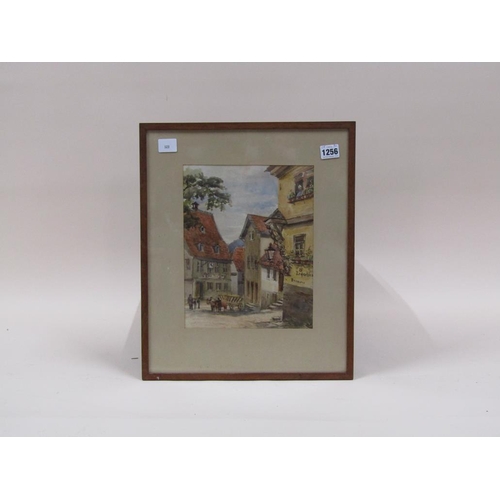 1256 - UNSIGNED 19C FRENCH STREET SCENE WITH OPEN CART, F/G, 28CM X 22CM