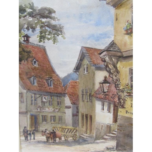 1256 - UNSIGNED 19C FRENCH STREET SCENE WITH OPEN CART, F/G, 28CM X 22CM