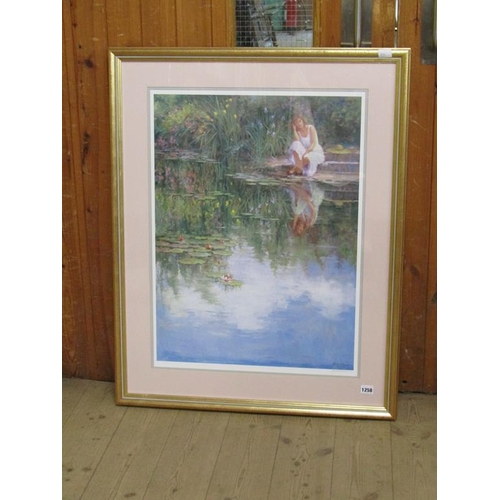 1258 - FRAMED COLOURED PRINT - REFLECTION, SIGNED IN PENCIL, F/G, 70CM X 50CM