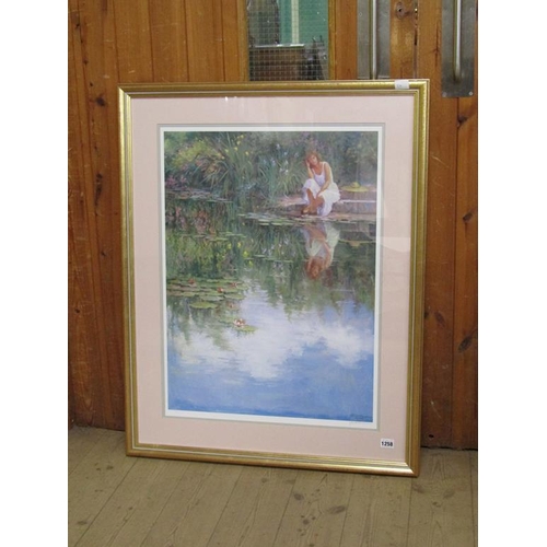 1258 - FRAMED COLOURED PRINT - REFLECTION, SIGNED IN PENCIL, F/G, 70CM X 50CM