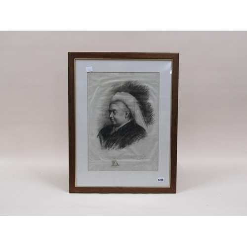 1260 - BLACK ON WHITE PORTRAIT OF QUEEN VICTORIA 1897, F/G, 49CM X 34CM