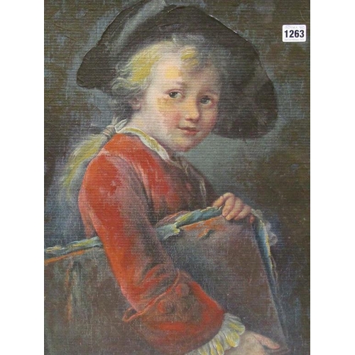 1263 - UNSIGNED - PORTRAIT OF A YOUNG STUDENT, OLEOGRAPH, FRAMED, 50CM X 40CM