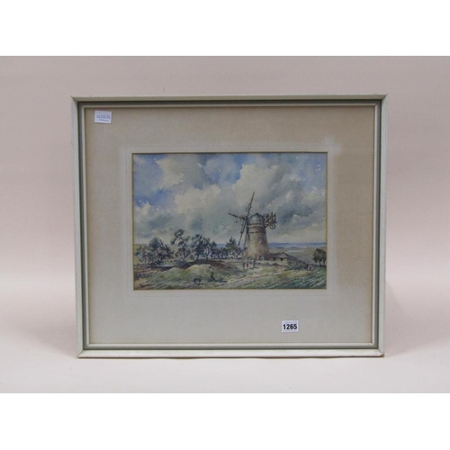 1265 - C DAWSON - WINDMILL IN COASTAL SETTING, SIGNED WATERCOLOUR, F/G, 26CM X 36CM