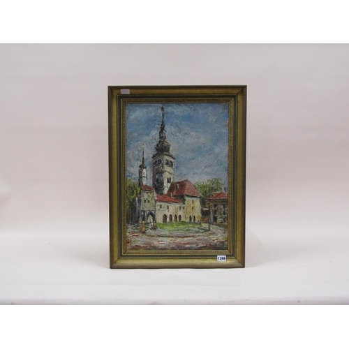 1266 - Z BARVIS (ON REVERSE) - CONTINENTAL CHURCH, OIL ON BOARD, FRAMED, 52CM X 36CM