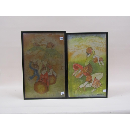 1267 - TONY YUNG - PAIR, ORIENTAL PRINTS, SUBJECTS DANCING & PERFORMING, EACH SIGNED, F/G, 62CM X 38CM