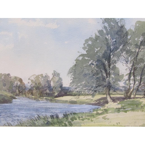 1274 - DAVID GREEN - BEND IN THE RIVER, SIGNED WATERCOLOUR, F/G, 33CM X 53CM