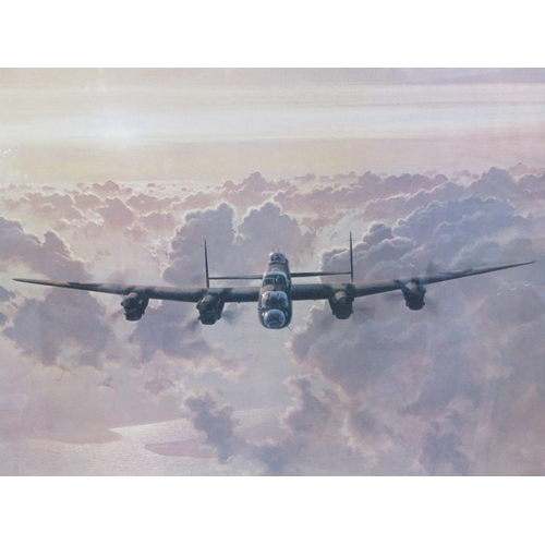 1277 - GERALD COULSON - OUTBOUND LANCASTER CROSSING EAST COAST, COLOURED PRINT, F/G, 56CM X 74CM