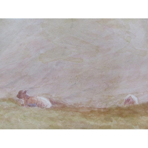 1279 - STUART LEBON - SHEEP ON A HILLSIDE, SIGNED WATERCOLOUR, F/G, 26CM X 48CM