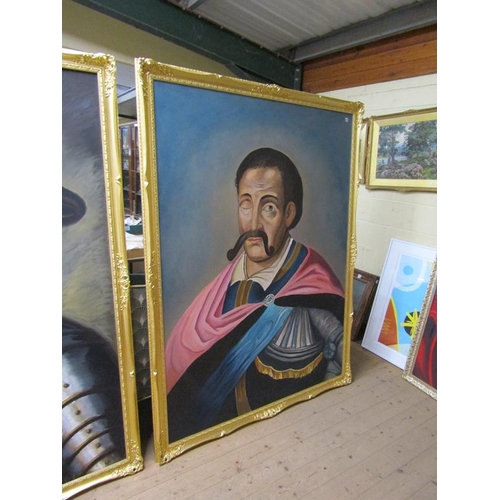 1283 - LARGE OIL ON CANVAS - MEDIEVAL GENTLEMAN, OIL ON CANVAS, FRAMED, 183CM X 134CM