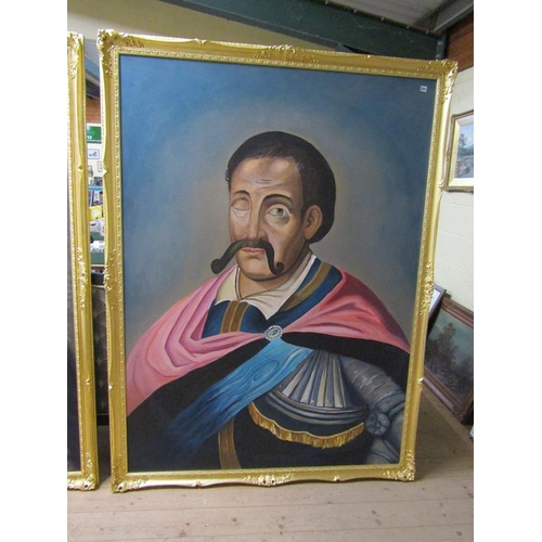 1283 - LARGE OIL ON CANVAS - MEDIEVAL GENTLEMAN, OIL ON CANVAS, FRAMED, 183CM X 134CM