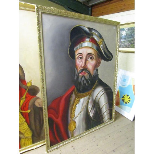 1284 - LARGE OIL ON CANVAS - MEDIEVAL GENTLEMAN, OIL ON CANVAS, FRAMED, 183CM X 134CM