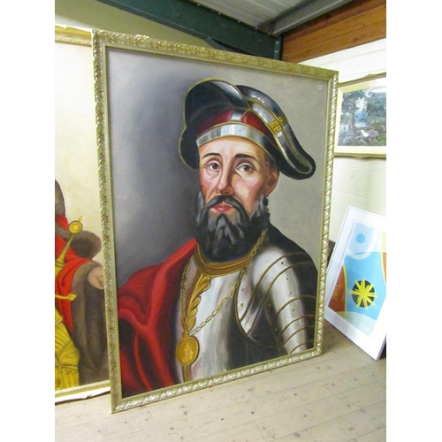 1284 - LARGE OIL ON CANVAS - MEDIEVAL GENTLEMAN, OIL ON CANVAS, FRAMED, 183CM X 134CM