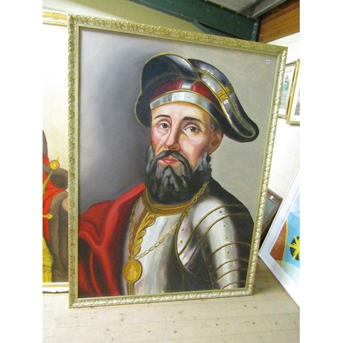 1284 - LARGE OIL ON CANVAS - MEDIEVAL GENTLEMAN, OIL ON CANVAS, FRAMED, 183CM X 134CM