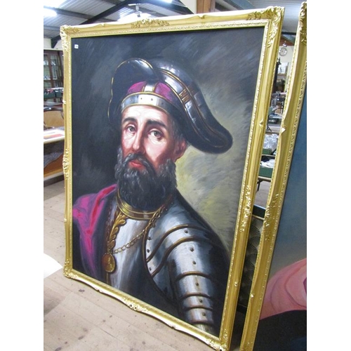 1286 - LARGE OIL ON CANVAS - MEDIEVAL WARRIOR, OIL ON CANVAS, FRAMED, 183CM X 134CM