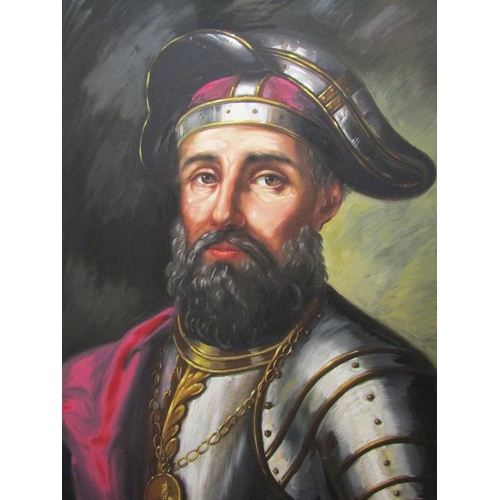 1286 - LARGE OIL ON CANVAS - MEDIEVAL WARRIOR, OIL ON CANVAS, FRAMED, 183CM X 134CM