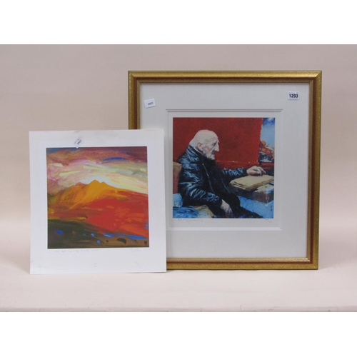 1293 - UNFRAMED PRINT - I WILL LIFT UP MY EYES; ROLF HARRIS PRINT OF SEATED GENTLEMAN, 30CM X 30CM