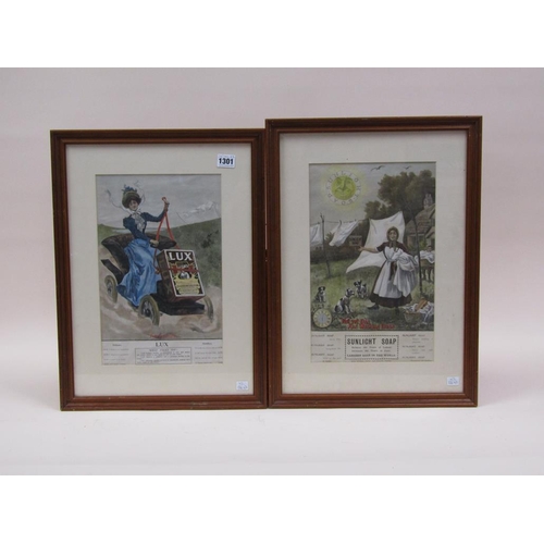 1301 - TWO COLOURED ADVERTISING PRINTS - LUX & SUNLIGHT SOAP, F/G, 35CM X 22CM