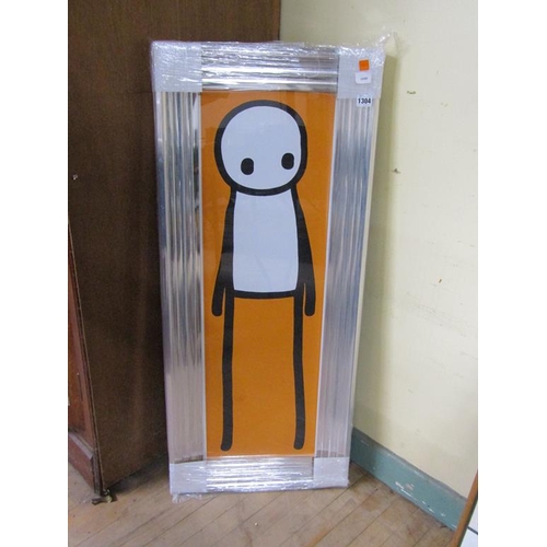 1304 - COLOURED PRINT - STICK MAN, F/G, 88CM X 28CM