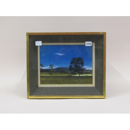 1312 - FRAMED COLOURED PRINT - BLUE SKYLINE, F/G, 20CM X 28CM