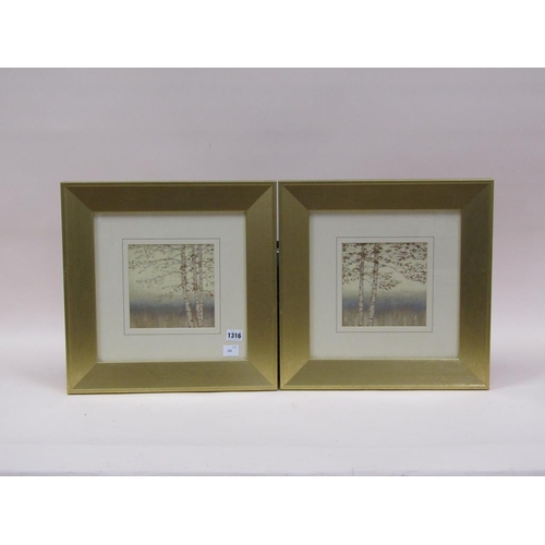 1316 - J WIENS - PAIR, SILVER BIRCH, COLOURED PRINTS, F/G, 17CMX 16CM