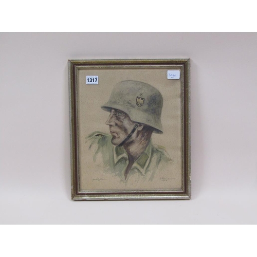 1317 - 1940/45 GERMAN OFFICER - SIGNED AND TITLED, FRAMED, 32CM X 26CM