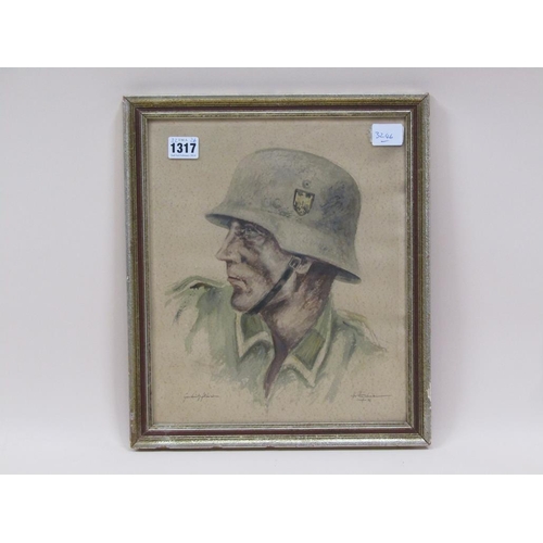 1317 - 1940/45 GERMAN OFFICER - SIGNED AND TITLED, FRAMED, 32CM X 26CM