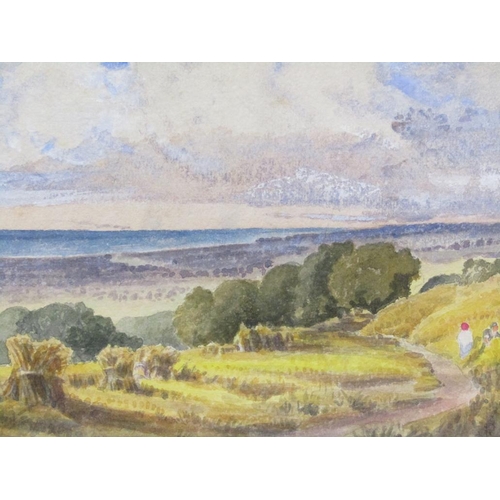 1322 - 19C WATERCOLOUR - HARVESTING IN DEVON, F/G, 16CM X 23CM