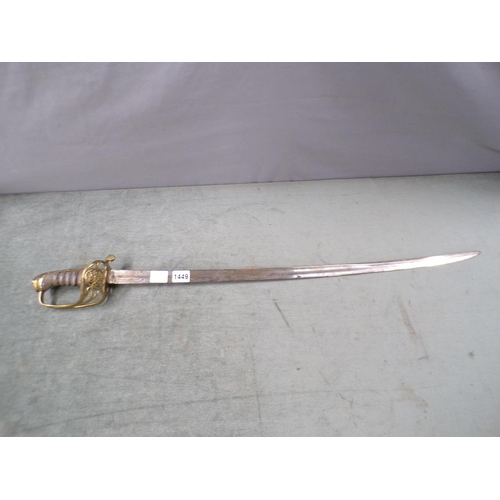 1449 - 19c OFFICERS SWORD WITH BRASS GUARD AND WOODEN HANDLE - 87cms L