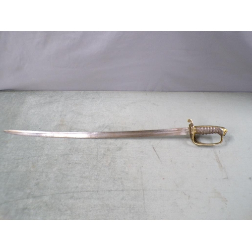 1449 - 19c OFFICERS SWORD WITH BRASS GUARD AND WOODEN HANDLE - 87cms L