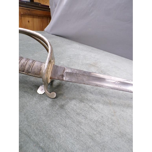 1450 - 19c OFFICERS SWORD WITH STEEL GUARD, WIRE WHIPPED HANDLE, LEATHER SHEATH - 106cms L OVERALL