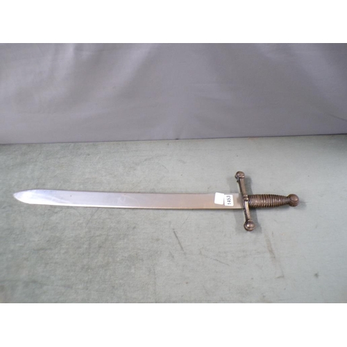 1453 - CRUCIFORM SWORD WITH BRASS HANDLE, STEEL BLADE - 78cms L