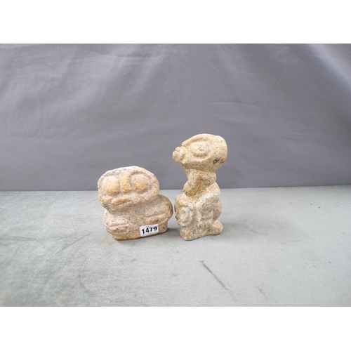 1479 - TWO OSOGBO STONE SCULPUTURED DEITIES 17cms & 12 cms H