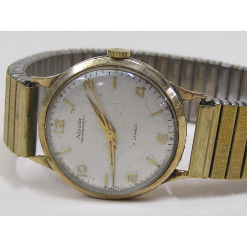 1520 - GENTS 9ct GOLD NEVADA COMPENSAMATIC WATCH ON EXPANDING STAINLESS STEEL BRACELET