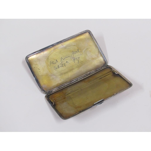 1626 - JAMES DIXON AND SONS SILVER ENGINE TURNED CIGARETTE CASE WITH AN ENGRAVED CARTOUCHE , MAKERS MARKS J... 