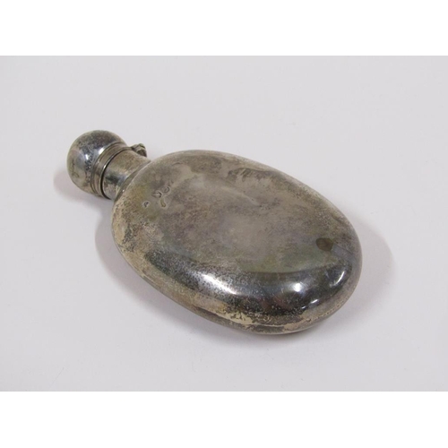 1629 - VICTORIAN SILVER HIP FLASK OF OVAL FORM, MAKERS THOMAS JOHNSON II, LONDON 1888 3ozt