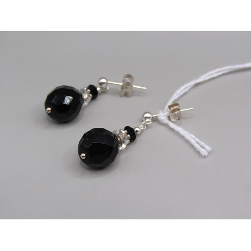 1644 - VINTAGE BLACK GLASS BEAD EARRINGS WITH NEW SILVER WIRES