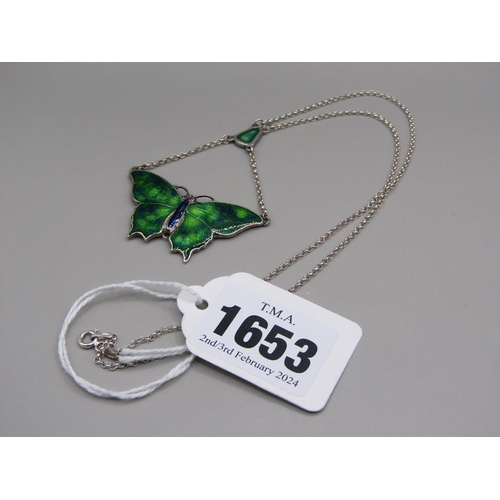 1653 - ART NOUVEAU STYLE SILER ENAMEL BUTTERFLY NECKLACE