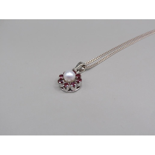 1654 - SILVER RUBY AND PEARL NECKLACE