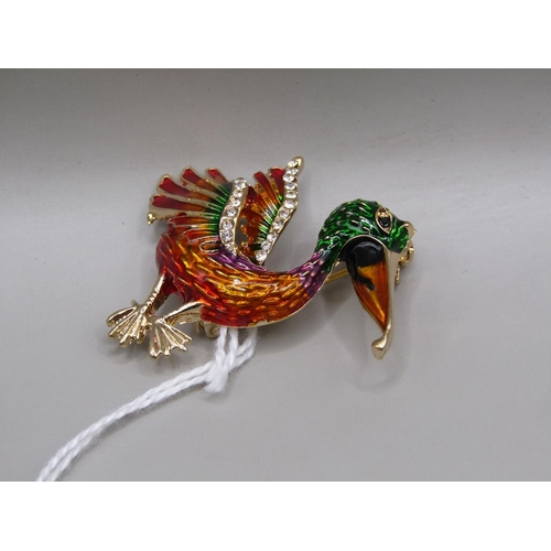 1663 - ENAMEL CRYSTAL PELICAN BROOCH