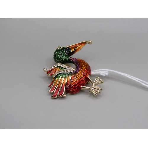 1663 - ENAMEL CRYSTAL PELICAN BROOCH