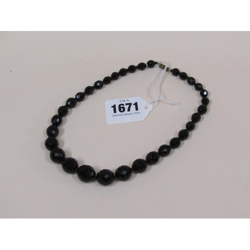 1671 - VINTAGE BLACK GLASS BEAD BARREL CLASP NECKLACES