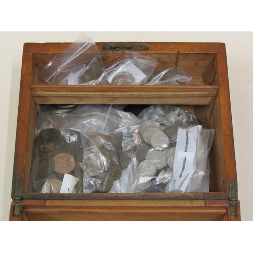 1699 - VICTORIAN WRITING BOX CONTAINING MIXED COINS AND BANKNOTES