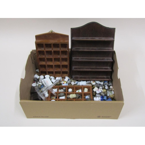 1701 - BOX OF CERAMIC, ENAMEL AND OTHER THIMBLES PLUS SHELVES