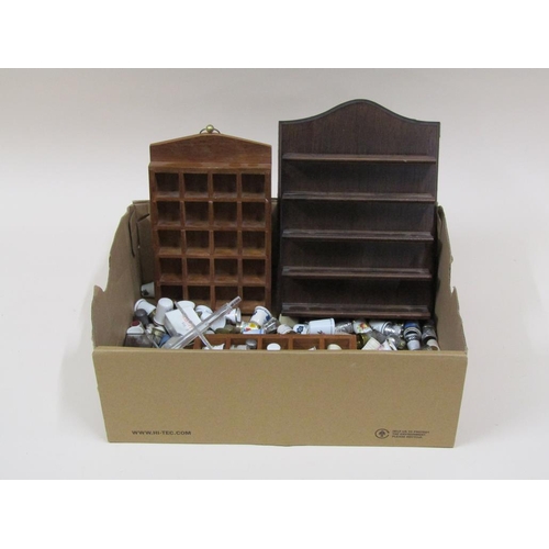 1701 - BOX OF CERAMIC, ENAMEL AND OTHER THIMBLES PLUS SHELVES