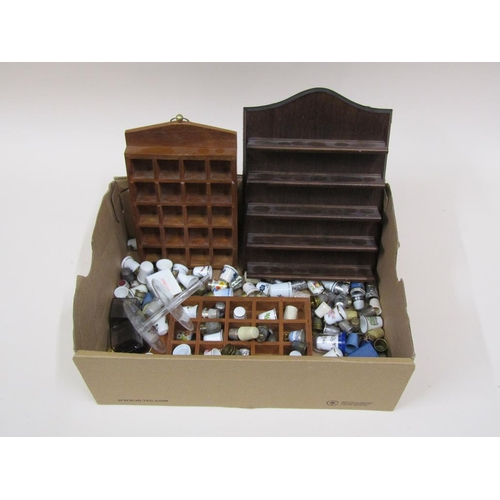 1701 - BOX OF CERAMIC, ENAMEL AND OTHER THIMBLES PLUS SHELVES