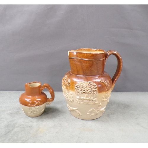 1787 - TWO STONEWARE JUGS - LARGEST 17CM H