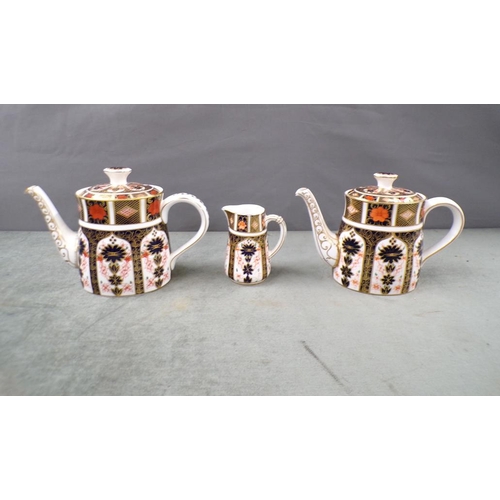 1793 - TWO CROWN DERBY IMARI COFFEE POTS, 16.5CM H; JUG