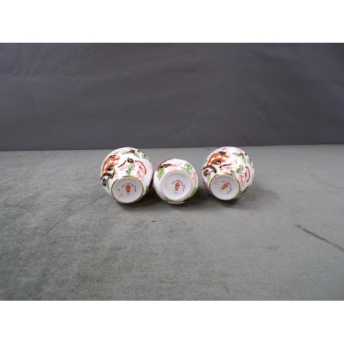 1798 - THREE CROWN DERBY IMARI VASES - PAIR 9CM H