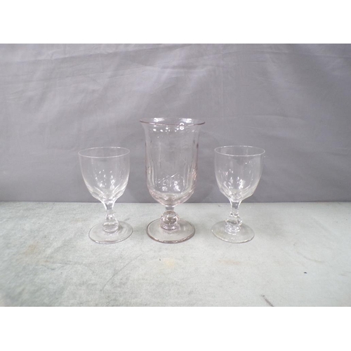 1820 - 19C WINE GLASSES; CELERY VASE, 22CM H